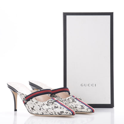 Gucci Elaphe Snakeskin Sylvie Web Cross Strap Mid-Heel Slides 40.5 New Roccia 10 of 10