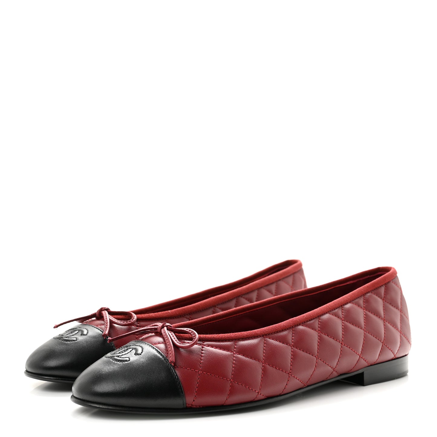 Lambskin Quilted CC Cap Toe Ballerina Flats 42 Burgundy Black