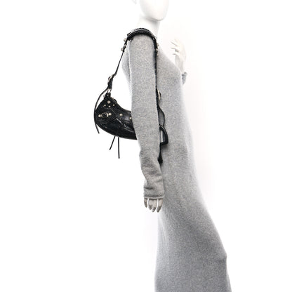 Balenciaga Extra Supple Calfskin Crystal Crocodile Embossed Le Cagole Shoulder Bag XS Black 2 of 11