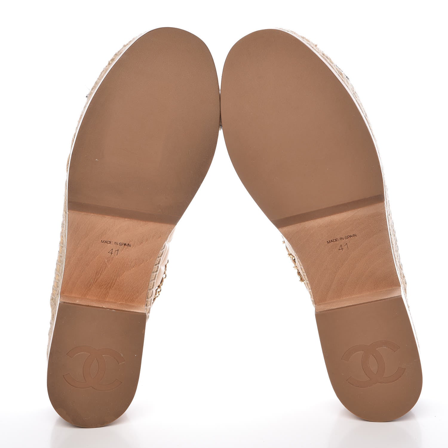 Chanel Lambskin Grosgrain Quilted CC Chain Espadrille Mules 41 Beige Black 5 of 8