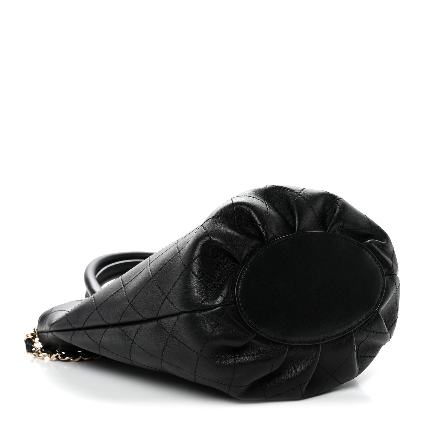 Lambskin Stitched Small Shopping Tote Black