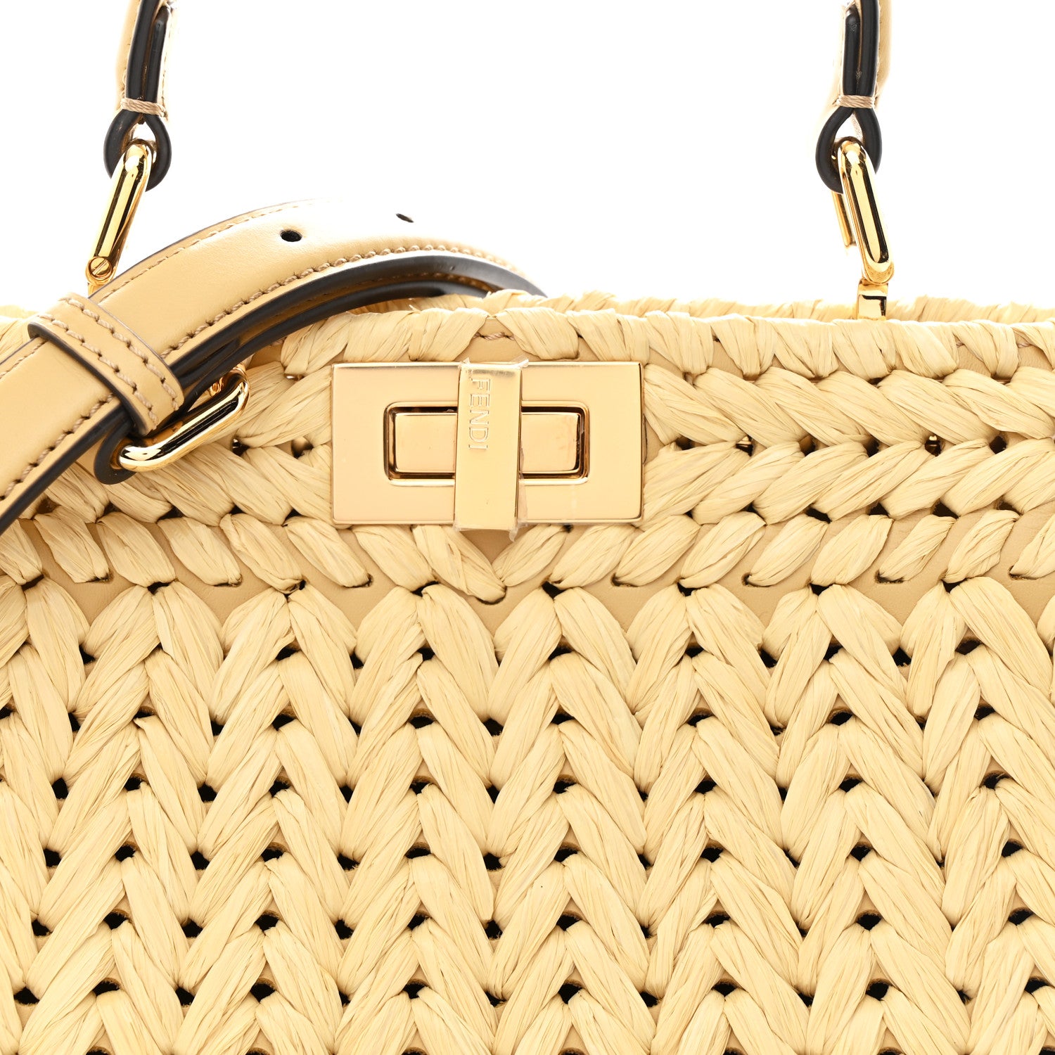 Fendi Raffia Embroidered Vitello King Shiny Nappa Intreccio Small Peekaboo I SEE U Satchel Sahara 9 of 12