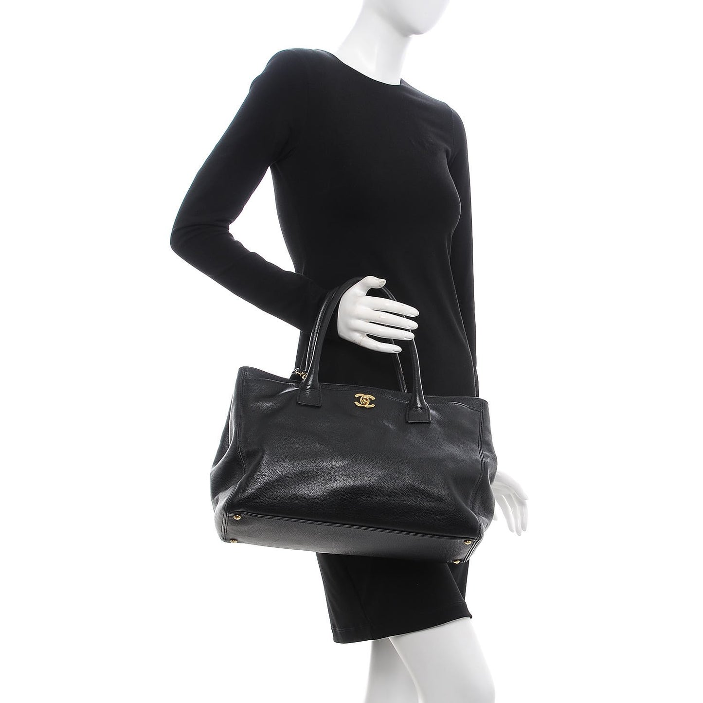 Calfskin Cerf Executive Shopper Tote Black