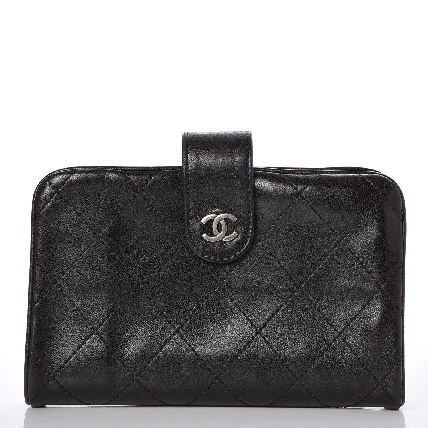 Lambskin Quilted Large Pocket Wallet Black