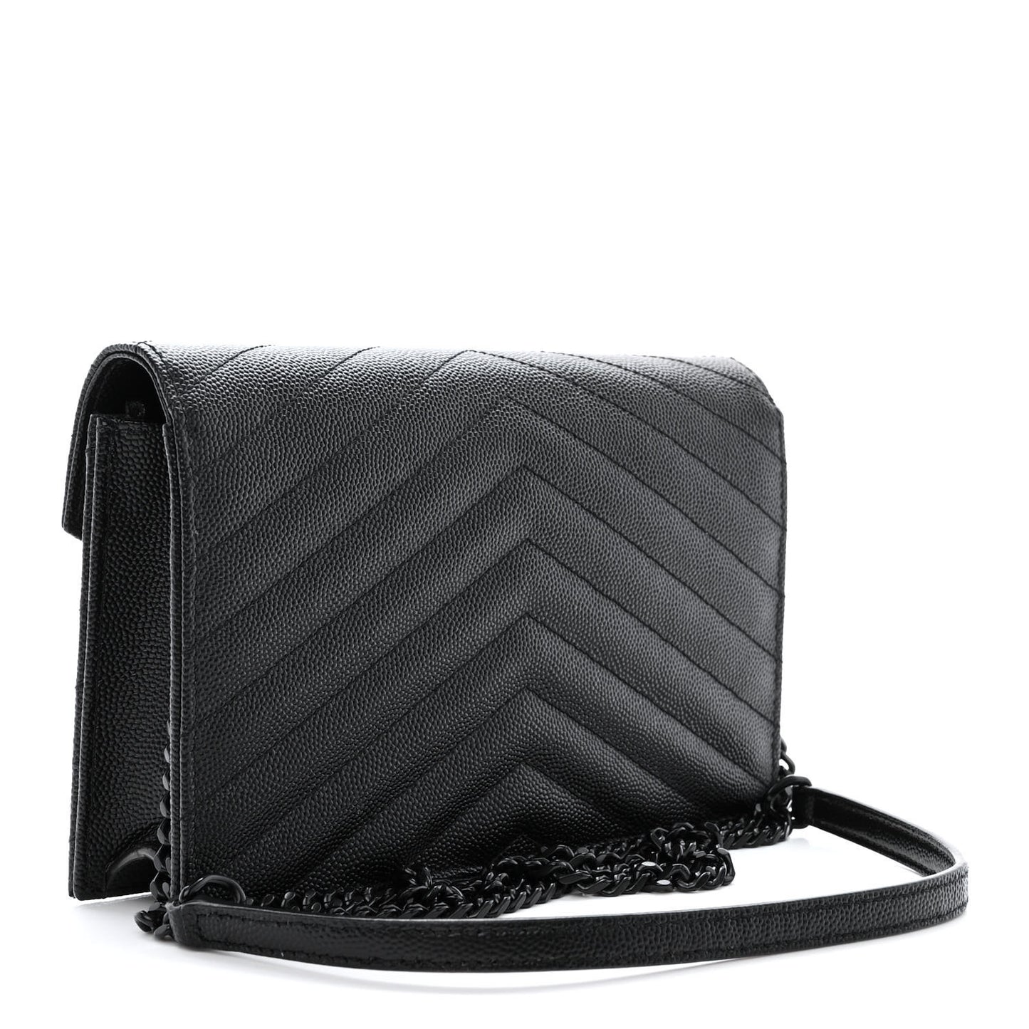 Grain De Poudre Matelasse Chevron Monogram Monochrome Envelope Chain Wallet Black