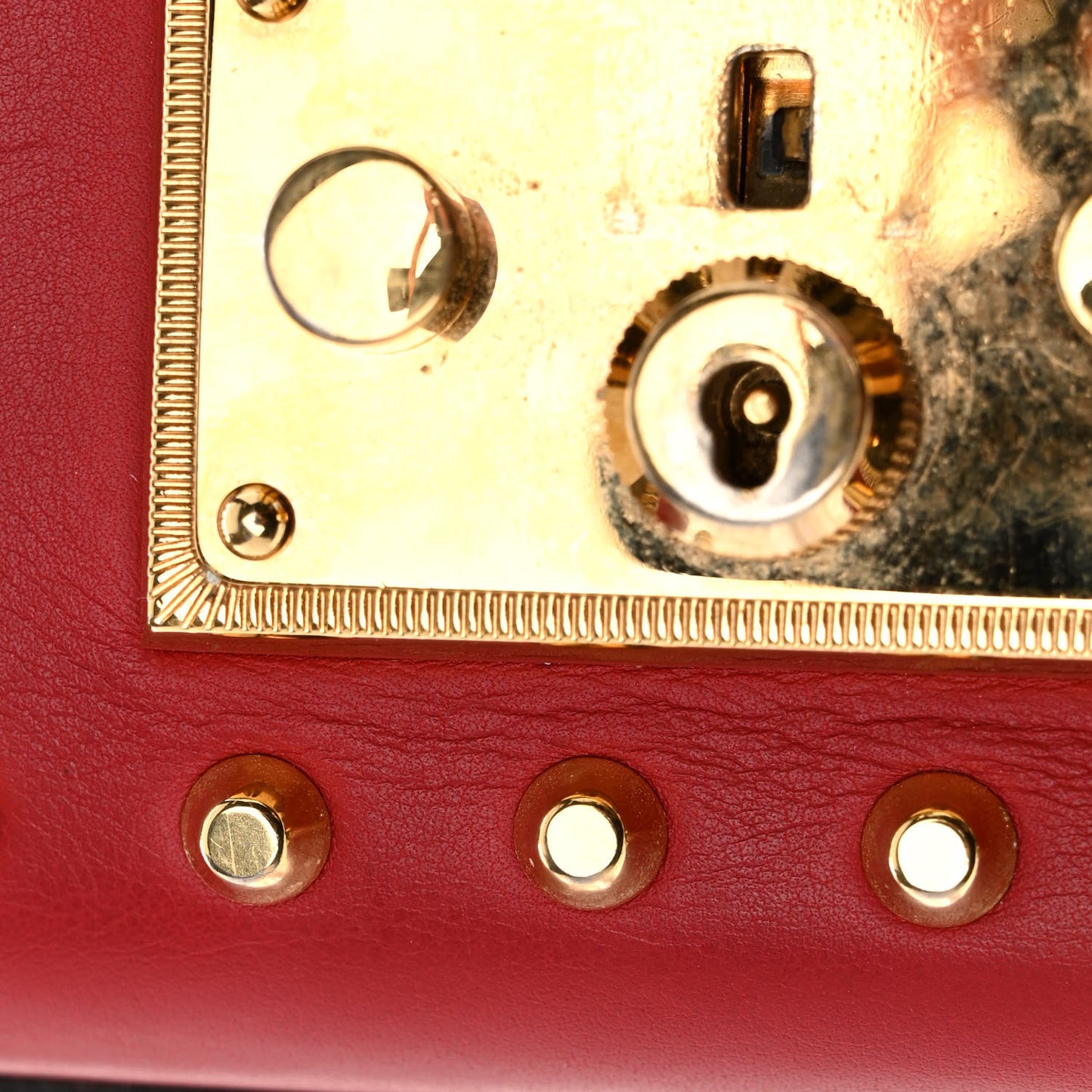 Calfskin Studded Small Padlock Shoulder Bag Hibiscus Red
