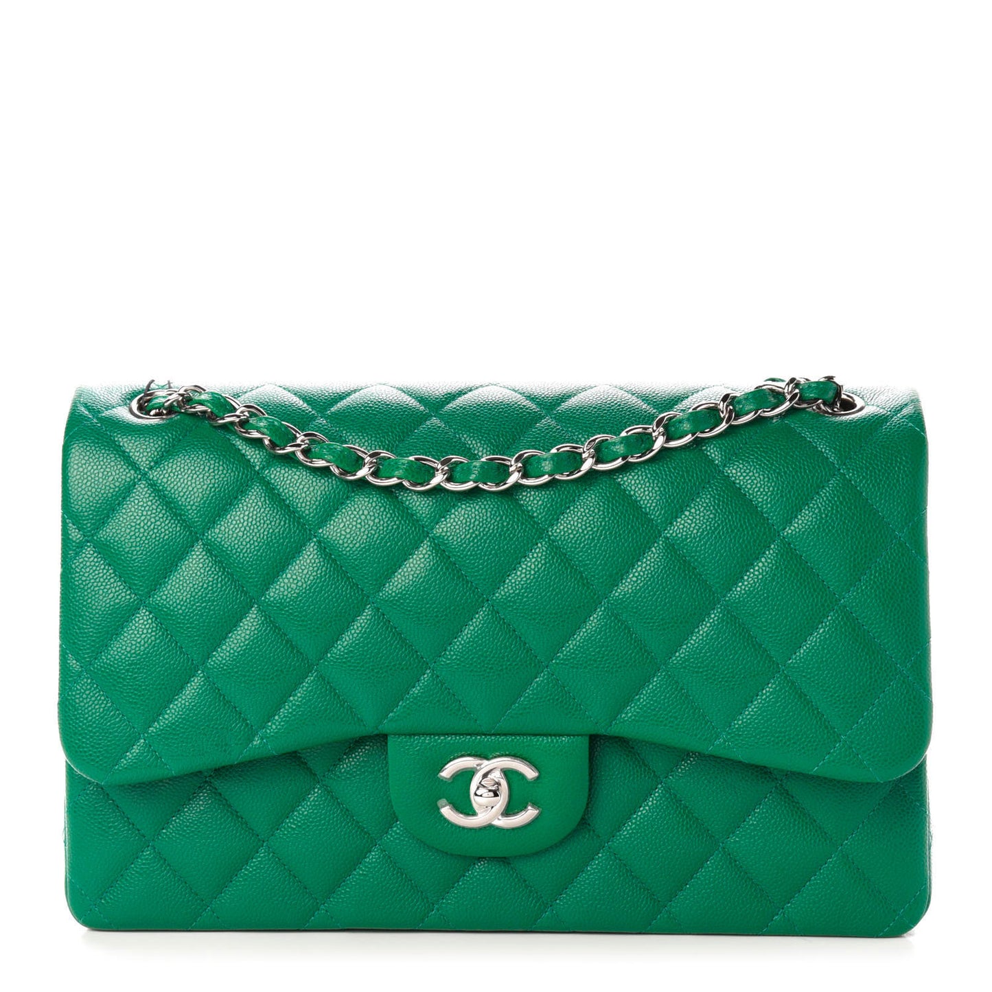 Caviar Quilted Jumbo Double Flap Green