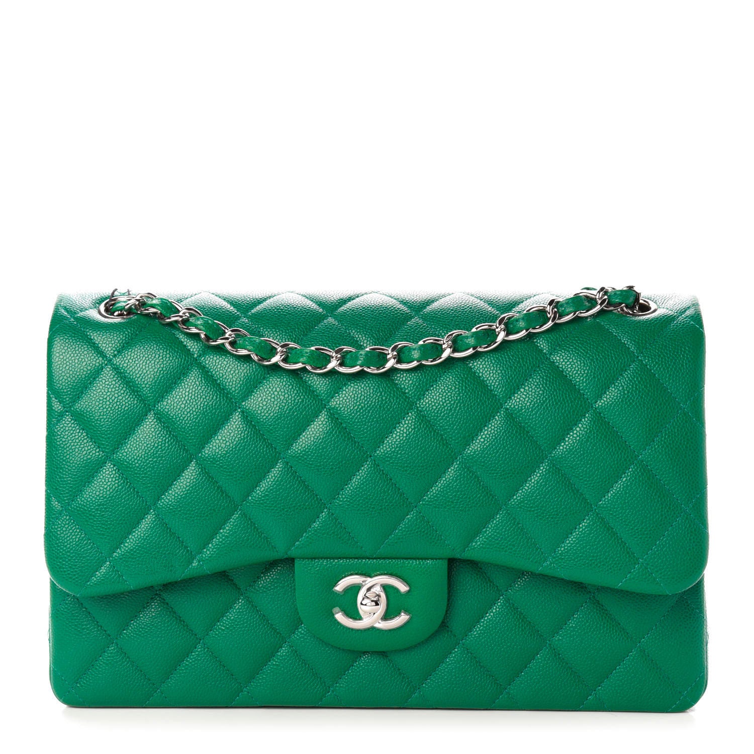 Chanel Caviar Quilted Jumbo Double Flap Green 1 of 10