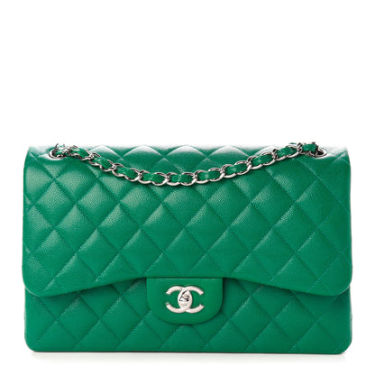 Chanel Caviar Quilted Jumbo Double Flap Green 1 of 10