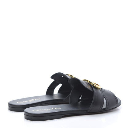 Christian Dior Calfskin 30 Montaigne Flat Slide Sandals 38 Black 4 of 8
