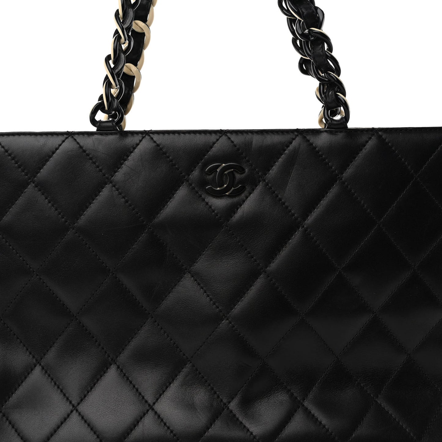 Lambskin Bekko Chain Large Shoulder Bag Black