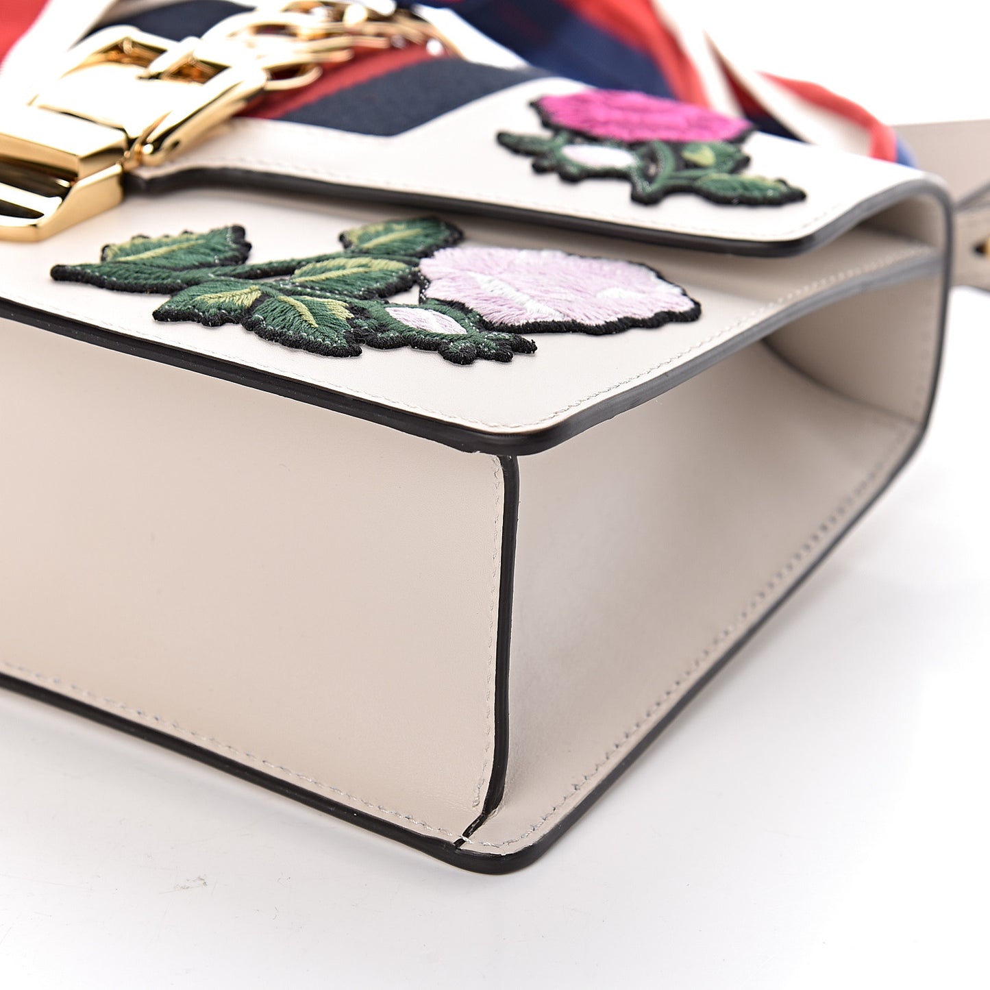 Calfskin Embroidered Small Sylvie Shoulder Bag White