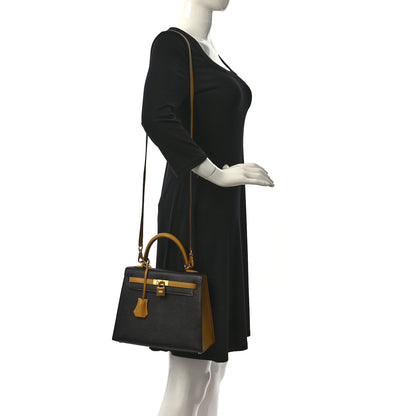 Hermes Chevre Mysore Bi-Color Horseshoe Kelly Sellier 25 Black Ambre 2 of 9