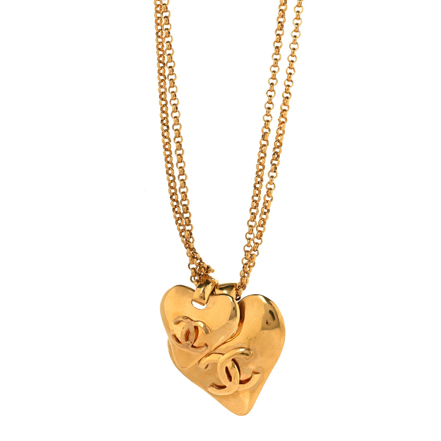CC Double Heart Chain Pendant Necklace Gold