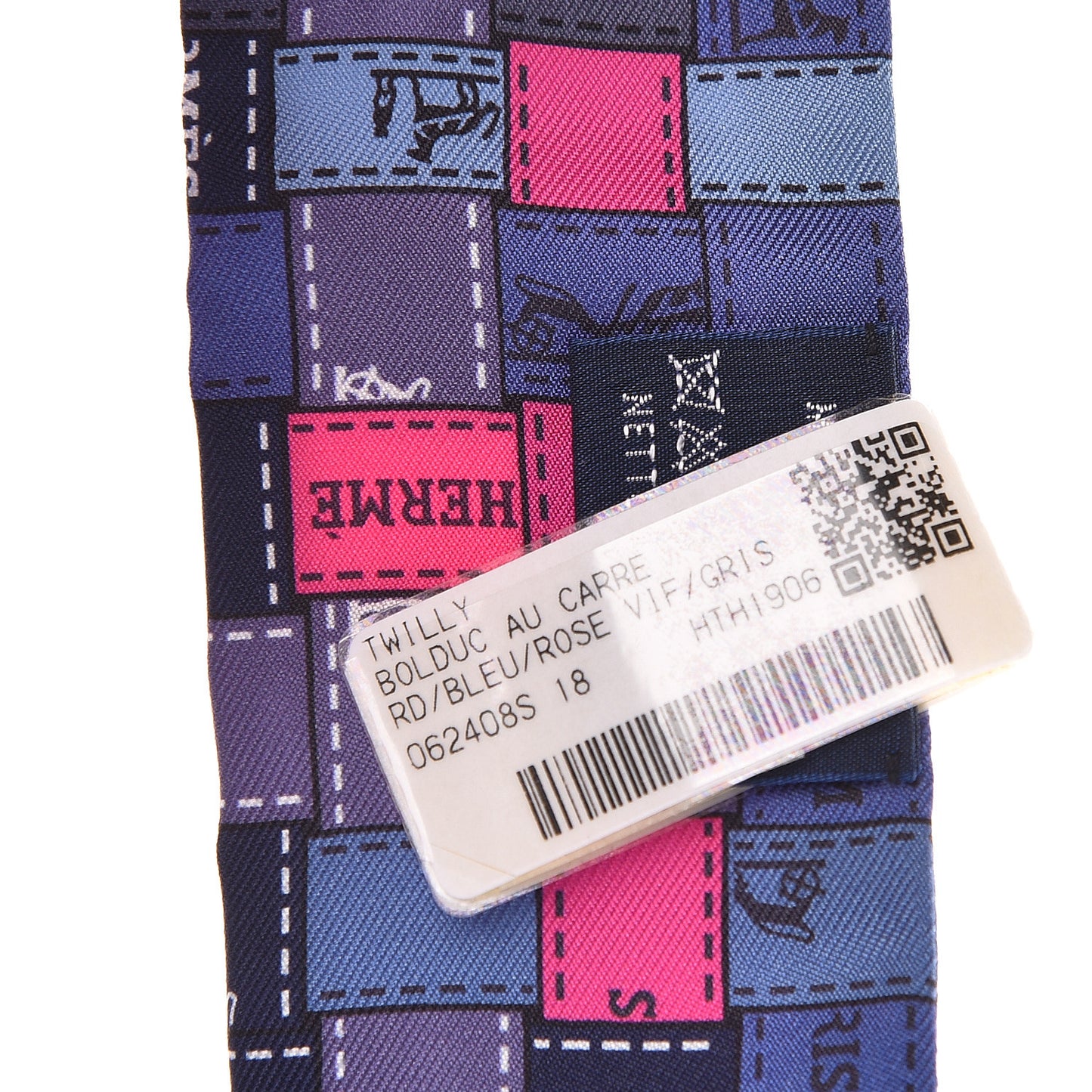 Silk Bolduc Au Carre Twilly Blue Jean Rose Vif Gris