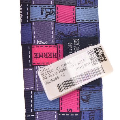 Hermes Silk Bolduc Au Carre Twilly Blue Jean Rose Vif Gris 3 of 5