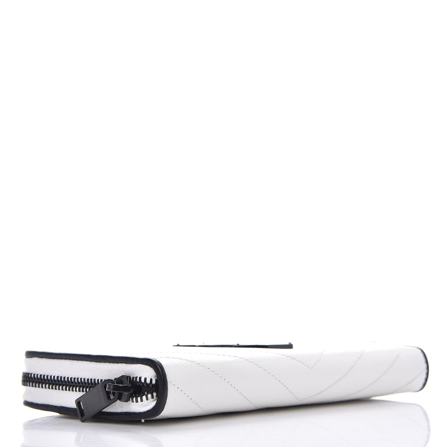 Grain De Poudre Matelasse Chevron Monogram Zip Around Wallet Black Bianco Ottico