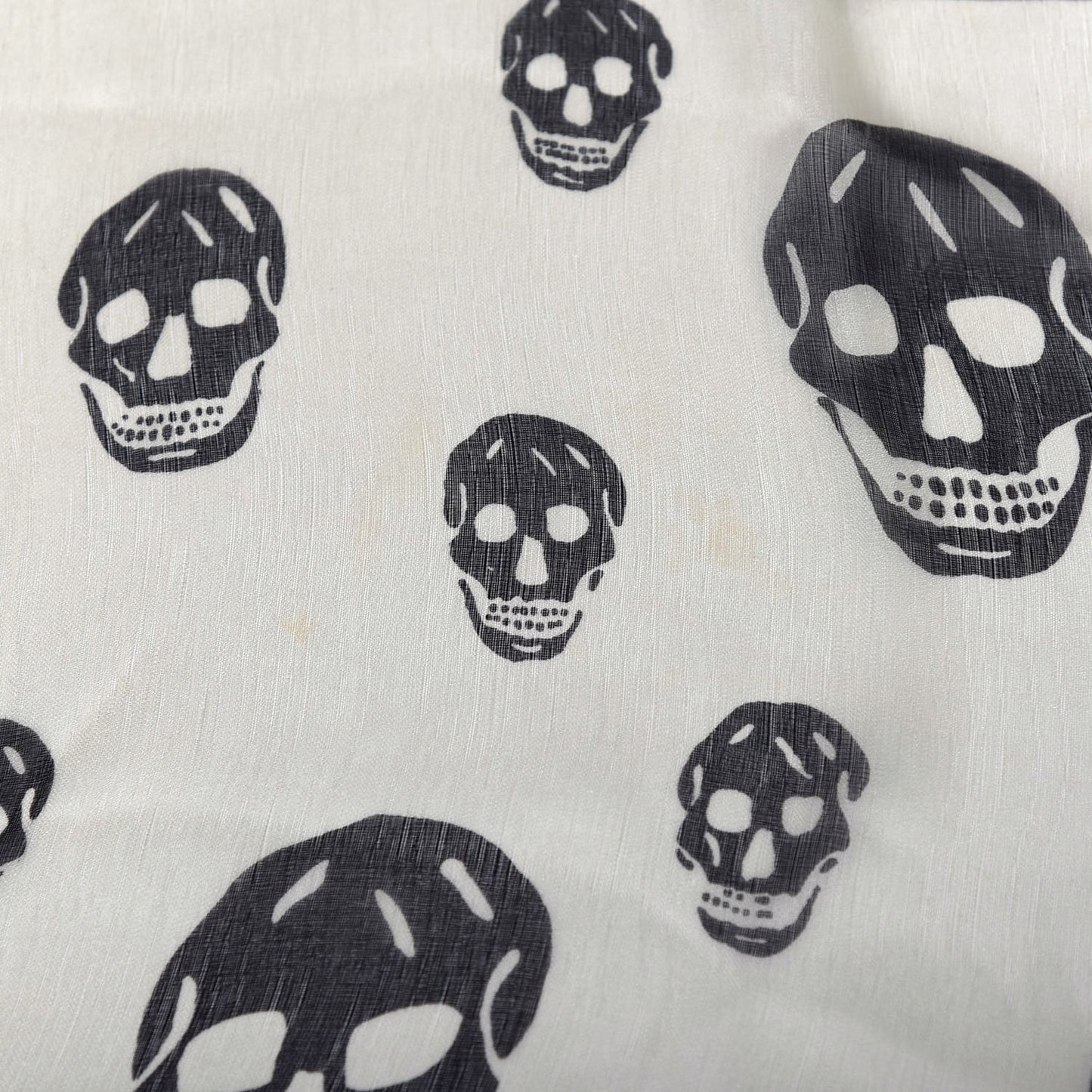 Silk Chiffon Skull Scarf Ivory Black