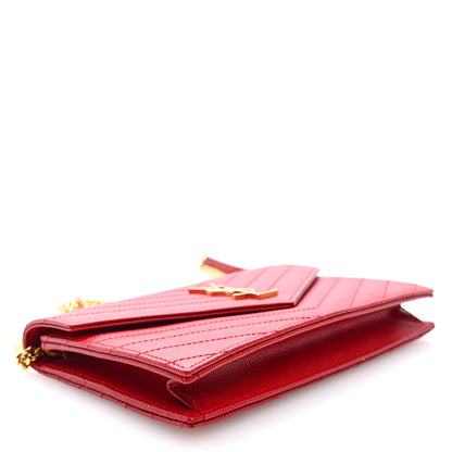 Saint Laurent Grain De Poudre Matelasse Chevron Monogram Envelope Chain Wallet New Red 4 of 9