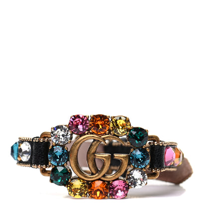 Gucci Calfskin Crystal Double G Bracelet Black Multicolor 1 of 5