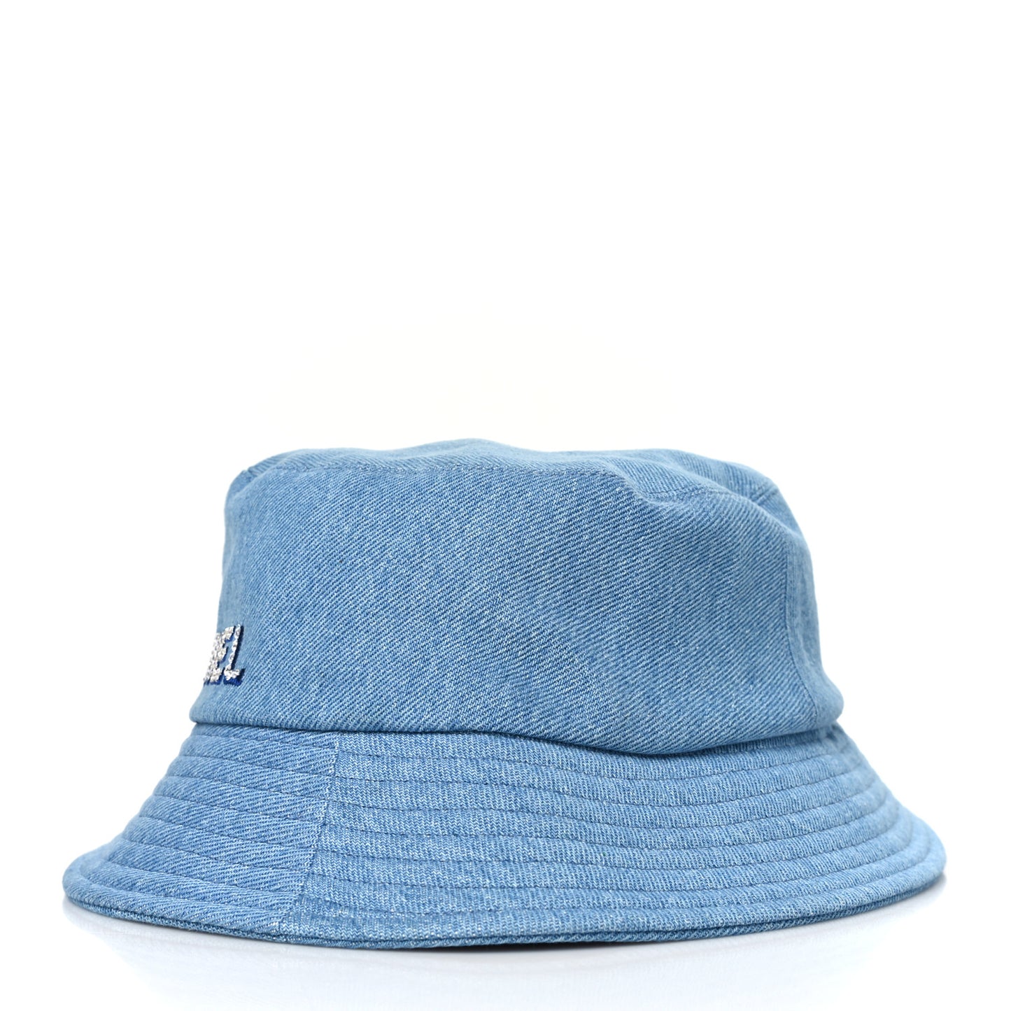 Denim Sequin Cloche Logo Bucket Hat M Blue