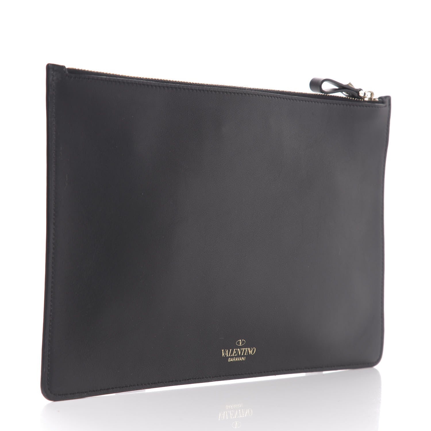 Valentino Garavani Calfskin VLTN Large Flat Zip Pouch Black 3 of 6