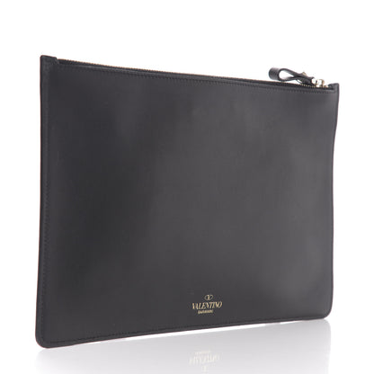 Valentino Garavani Calfskin VLTN Large Flat Zip Pouch Black 3 of 6