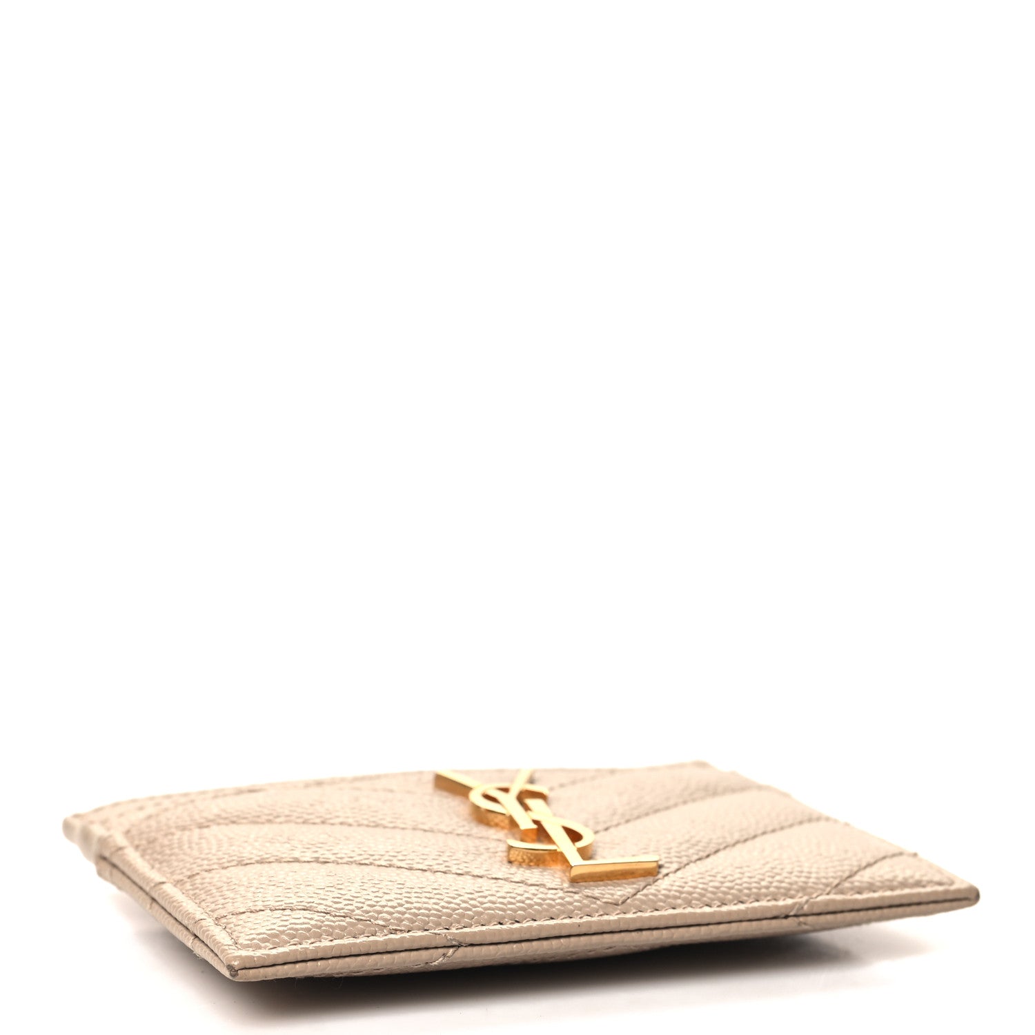 Saint Laurent Grain De Poudre Matelasse Chevron Monogram Credit Card Case Dark Beige 4 of 8