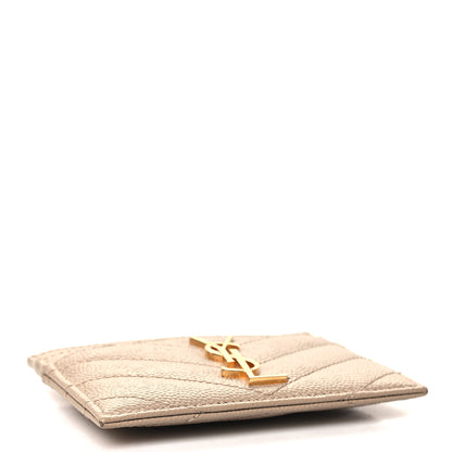 Saint Laurent Grain De Poudre Matelasse Chevron Monogram Credit Card Case Dark Beige 4 of 8