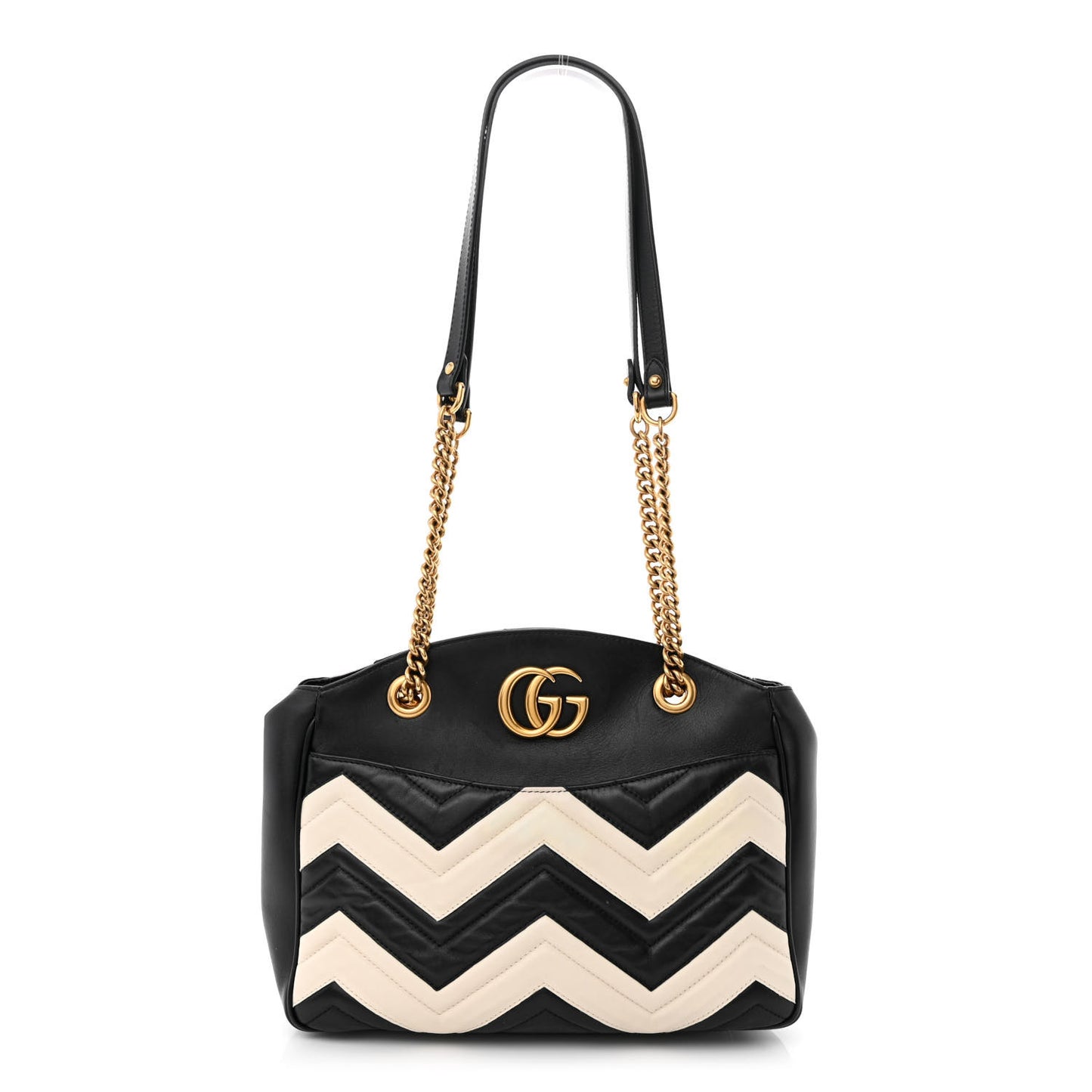 Calfskin Matelasse Medium GG Marmont Open Top Shoulder Bag Black White