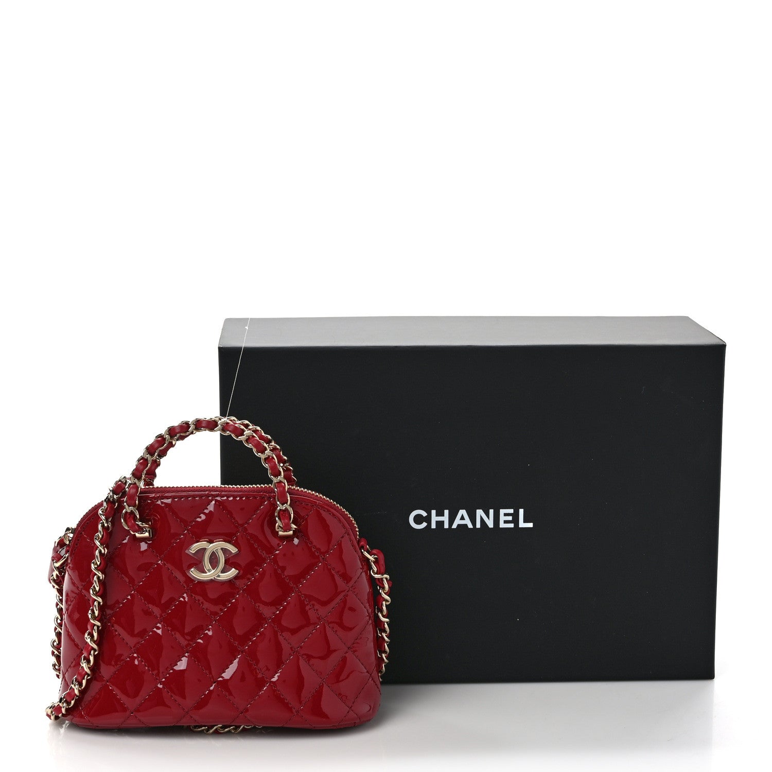 Chanel Patent Calfskin Quilted Shiny Coco Clutch With Chain Red 12 of 12