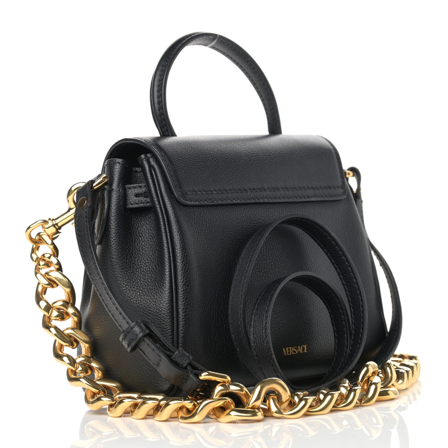 Grained Calfskin Small La Medusa Top Handle Bag Black