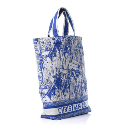 Christian Dior Canvas Print Cruise Tote Ivory Blue 3 of 9