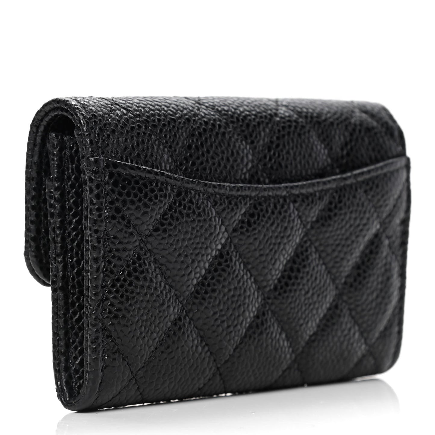 Caviar Quilted Flap Card Holder Wallet Black