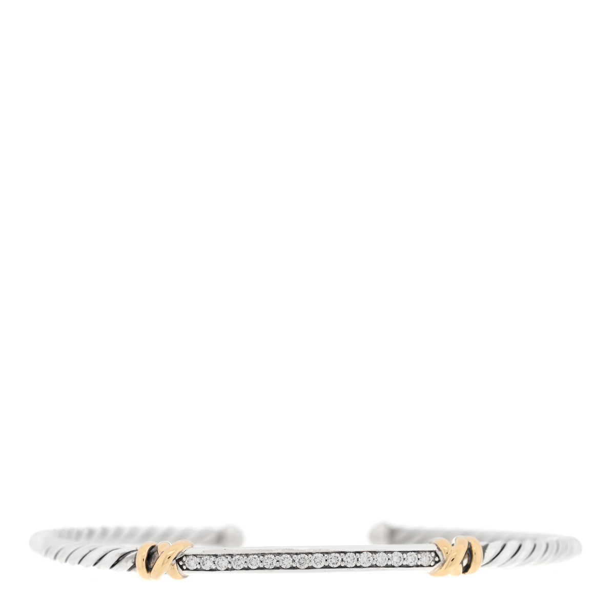 David Yurman Sterling Silver 18K Yellow Gold Diamond Petite Helena Classic Cable Station Bracelet 1 of 3
