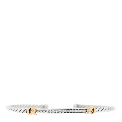 David Yurman Sterling Silver 18K Yellow Gold Diamond Petite Helena Classic Cable Station Bracelet 1 of 3