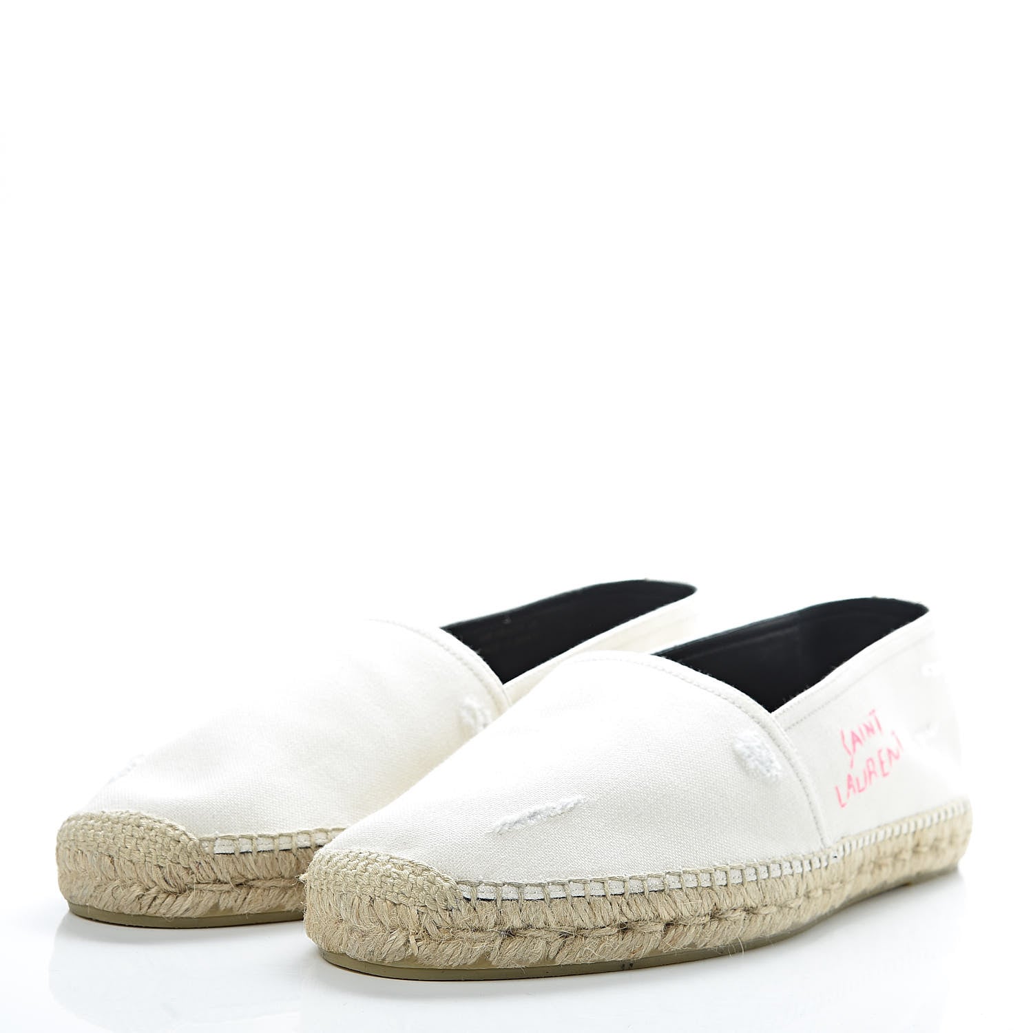 Saint Laurent Canvas Elba Logo Embroidered Espadrilles 45 Panna 3 of 9