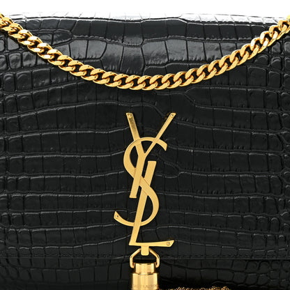 Saint Laurent Calfskin Crocodile Embossed Medium Classic Monogram Kate Tassel Satchel Black 7 of 13