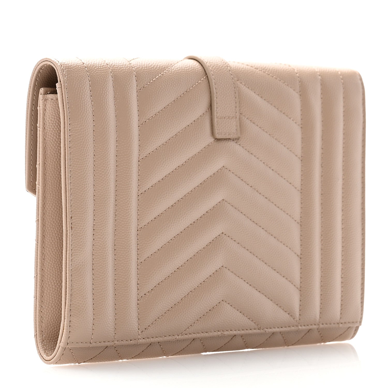 Saint Laurent Grain De Poudre Textured Mixed Matelasse Triquilt Monogram Clutch Dark Beige 3 of 9