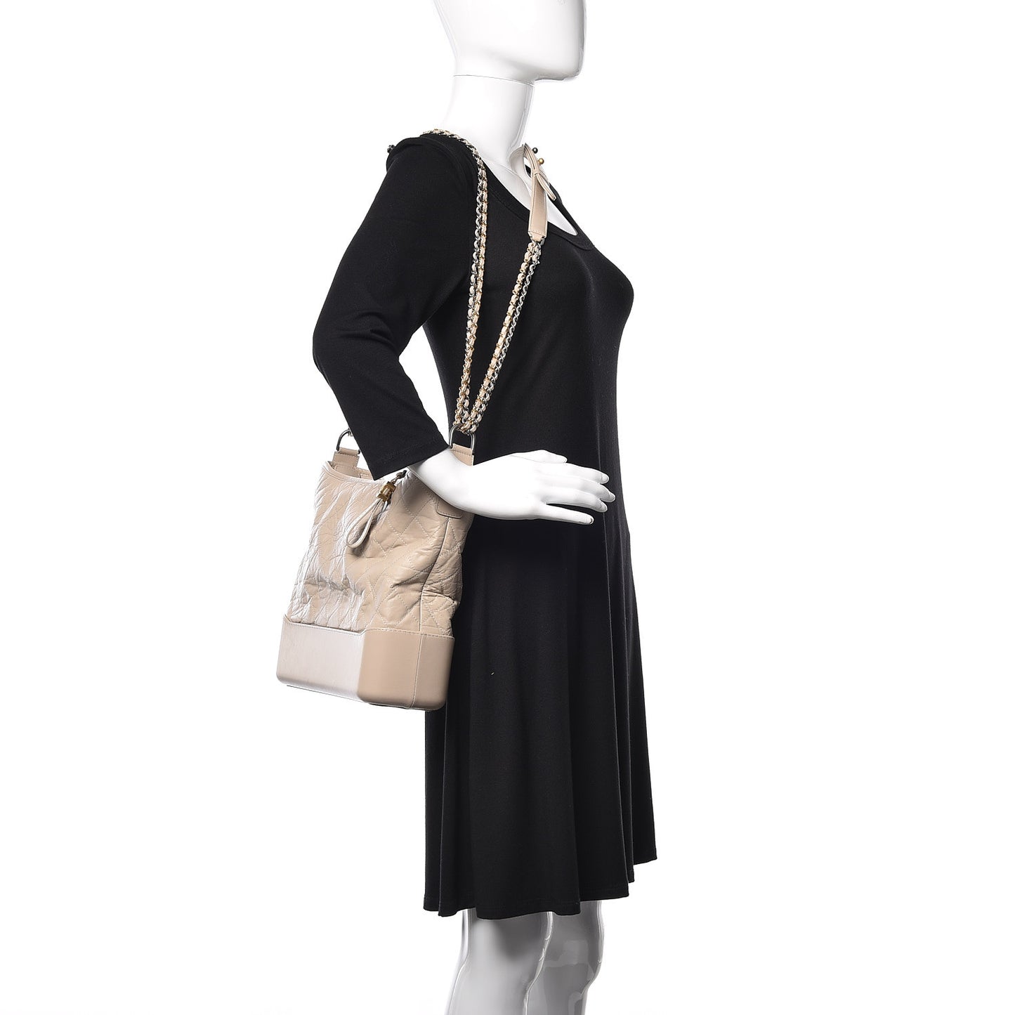 Aged Calfskin Quilted Large Gabrielle Hobo Beige