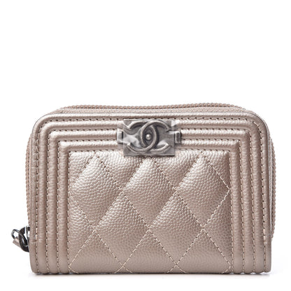 Chanel Caviar Quilted Boy Zip Around Coin Purse Wallet Light Gold 1 of 8