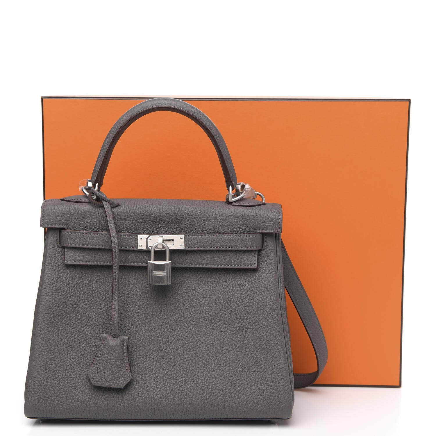 Hermes Togo Horseshoe Kelly Retourne 25 Etain Plomb 10 of 10