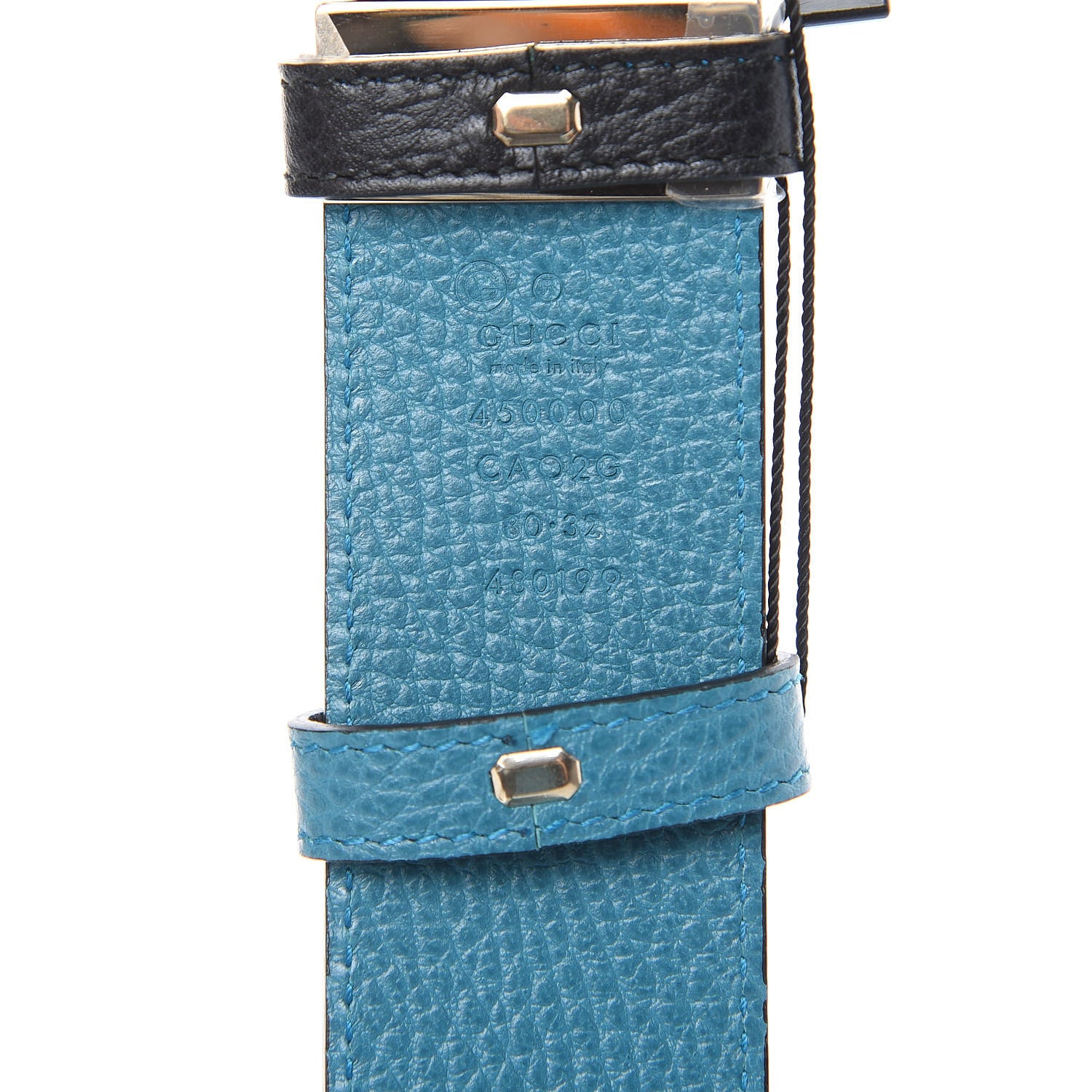 Gucci Dollar Calfskin 1973 Reversible Belt 80 32 Black Deep Cobalt 5 of 5