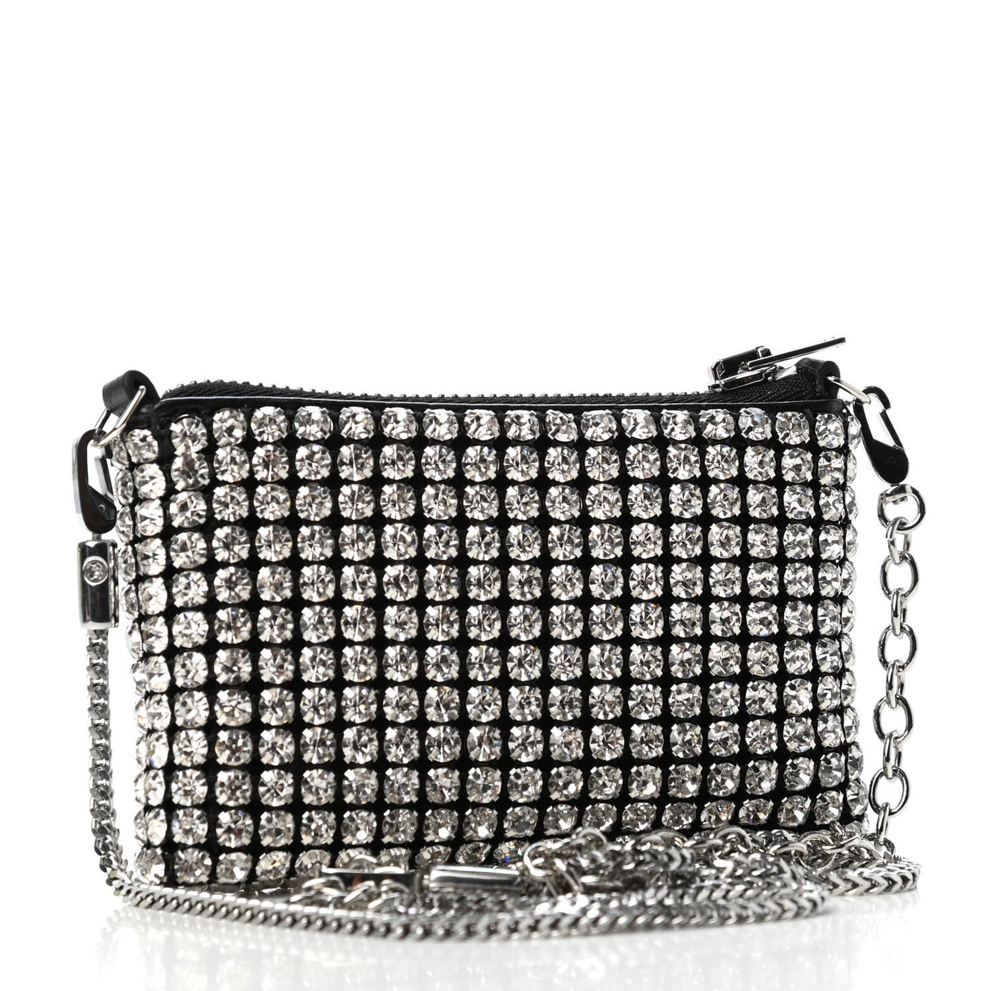 Mesh Crystal Rhinestone Nano Heiress Shoulder Bag Black Silver