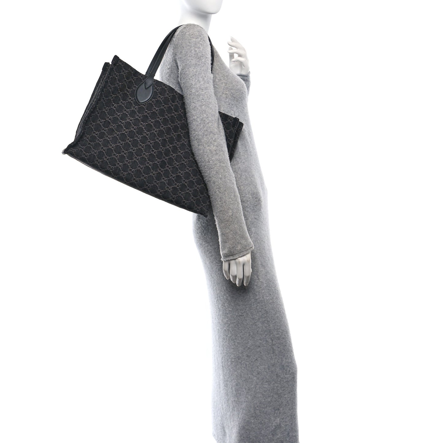 Denim Ophidia GG Monogram Large Tote Black Grey