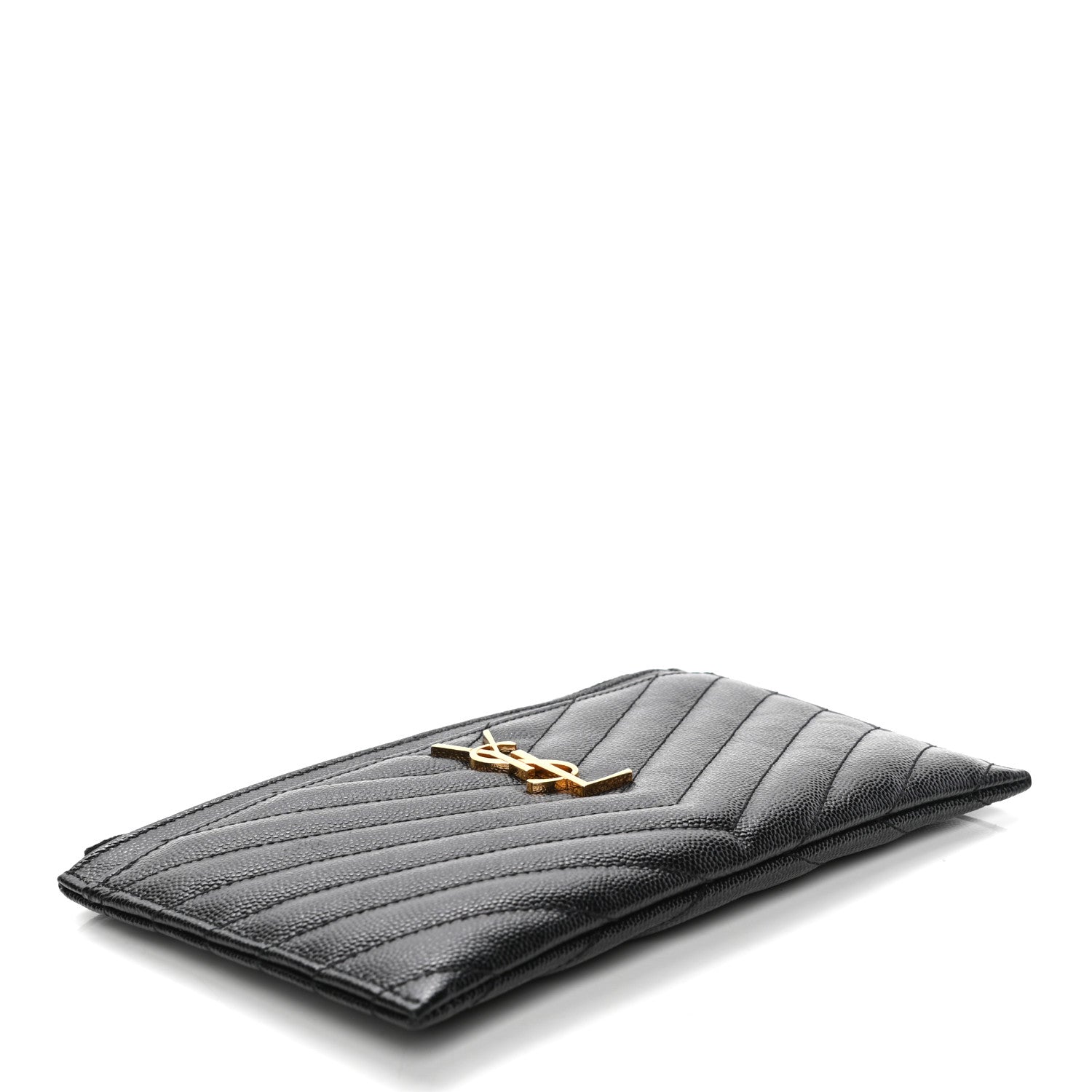 Saint Laurent Grain De Poudre Chevron Monogram Bill Pouch Black 3 of 4