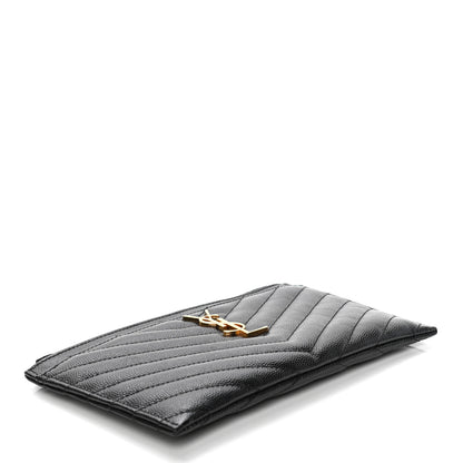Saint Laurent Grain De Poudre Chevron Monogram Bill Pouch Black 3 of 4