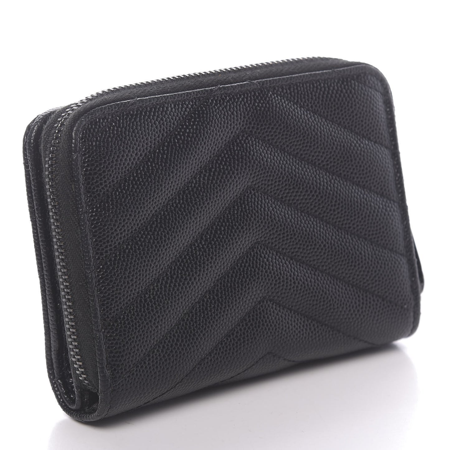 Grain De Poudre Matelasse Chevron Monogram Compact Zip Around Wallet Black