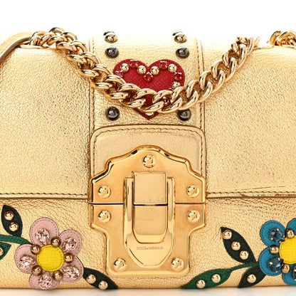 Dolce & Gabbana Metallic Calfskin Crystal Embellished Lucia Shoulder Bag Gold Multicolor 7 of 12