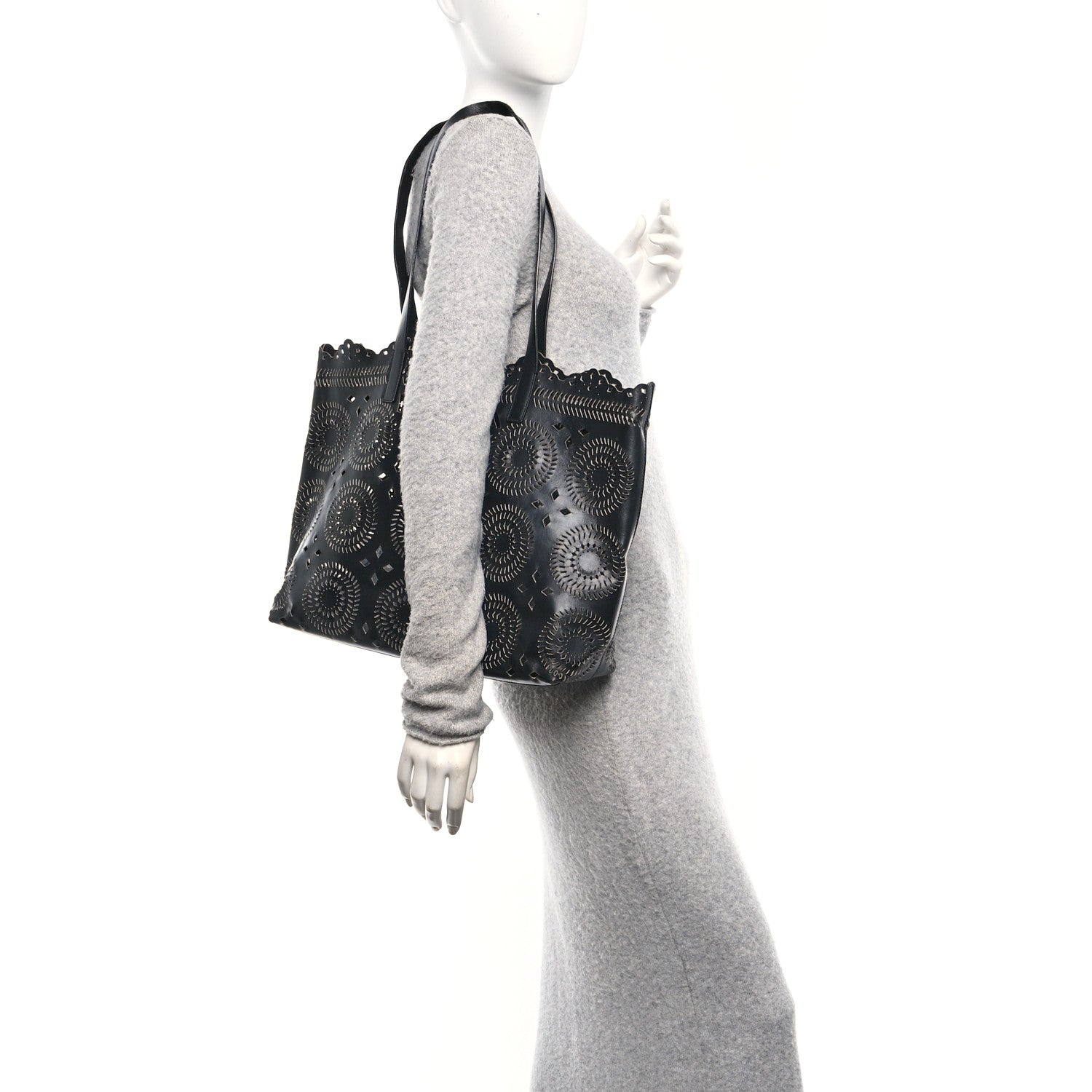 Prada City Calf Laser Cut Tote Black 2 of 12